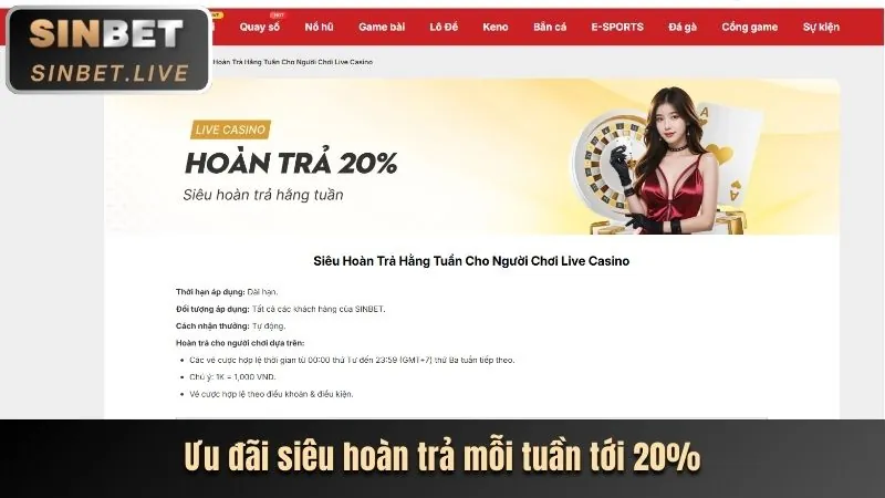 Hoàn trả hàng tuần không giới hạn tại Kubet